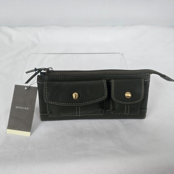 Merona Clutch or Wallet Dark Green 8" x 4" x 2" Zip Closure Snap Pockets NWT - Picture 1 of 16
